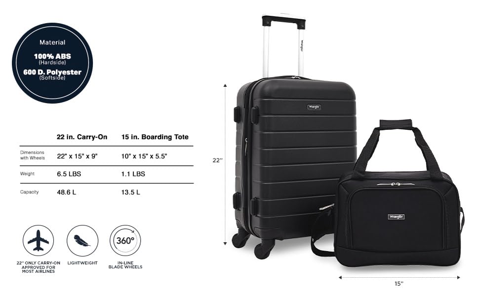Image of Wrangler Smart Spinner Hardside Luggage, 2 Piece Set, Black