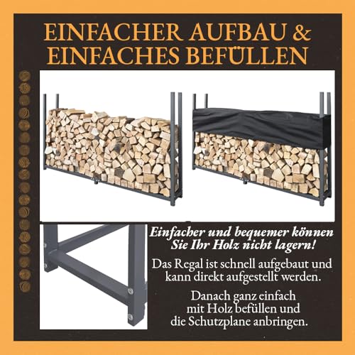 V2Aox Kaminholzregal Regal Aufbewahrung für Kaminholz Brennholz Holzunterstand Kaminholzständer Brennholzregal Metall mit Abdeckung 200 x 115 cm in Anthrazit