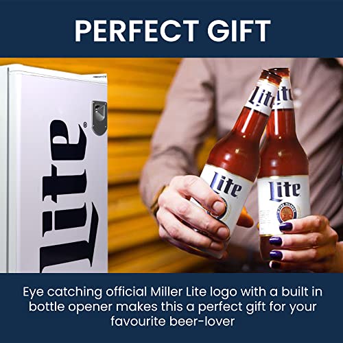 Miller Lite 3.2 Cu Ft (90L) Refrigerator White Compact Fridge Bottle Opener Space Saving Flat Back Design Reversible Door Adjustable Temperature Control Tempered Glass Shelves Office Home Bar Games Rv #TOP5