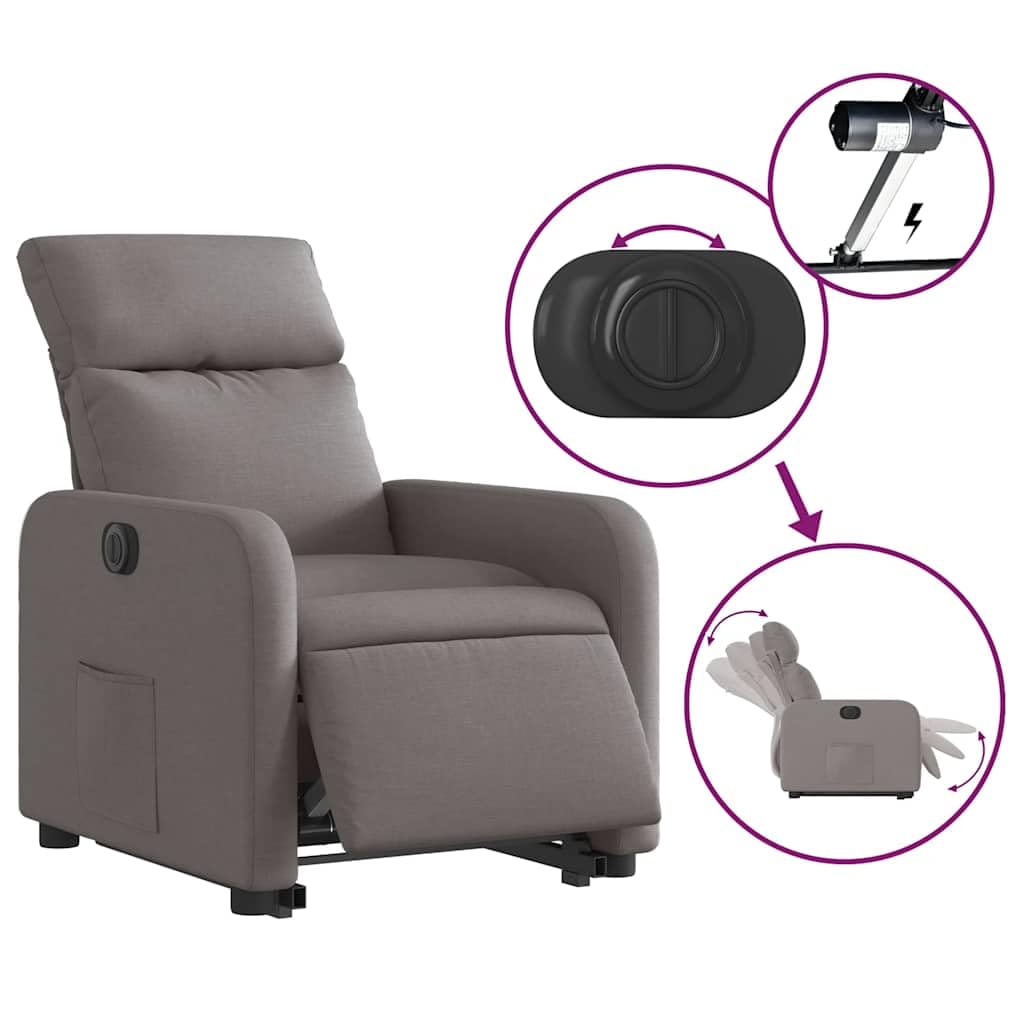 vidaXL Sillón Eléctrico Reclinable Elevable, Silla con Respaldo Reposabrazos, Sillón de Relax Descanso, Asiento Ajustable, Tela Gris Taupe