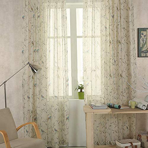 Winyy Country Rustic Birds Sheer Curtain Drape For Living Room Printed Plant Short Curtain For Kitchen Window Rod Pocket Top Tulle Voile 1 Panel (39 Inch Wide, 63 Inch Long) #TOP7