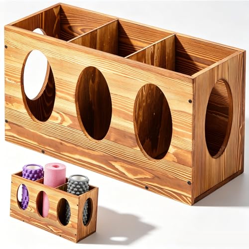 Image of Sintuff Vintage Wood Yoga Mat Holder Storage Organizer Floor Standing Foam Roller Holder Rack for Home Yoga Mats Gym Sports Exercise Accessories Dumbbell Resistance Bands