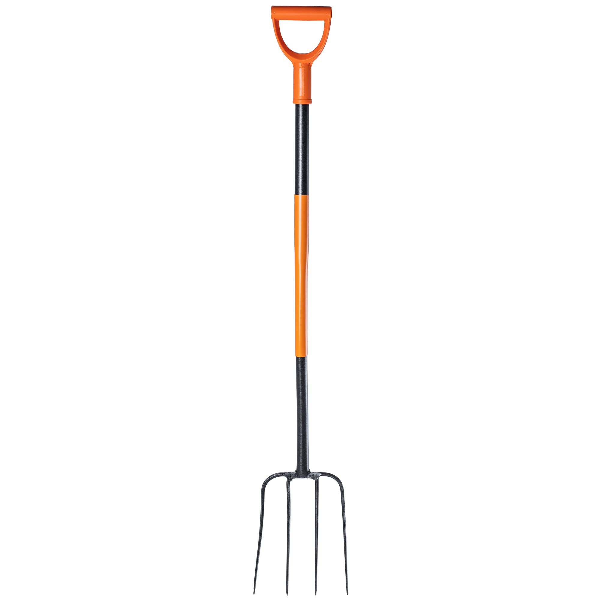 KADAX Fourche à bêcher en Acier, 132 cm de Long, Fourche à Foin, Fourche à bêcher, Fourche de Jardin Ergonomique, Fourche à fumier, Fourche avec poignée en D, Fourche de Jardin (4 Dents, Noir/Orange)