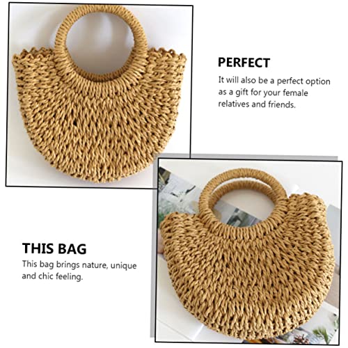Bolso tote de paja tejido a mano para mujer, diseño de media luna, gran capacidad, para playa, fiestas y compras miniatura 7