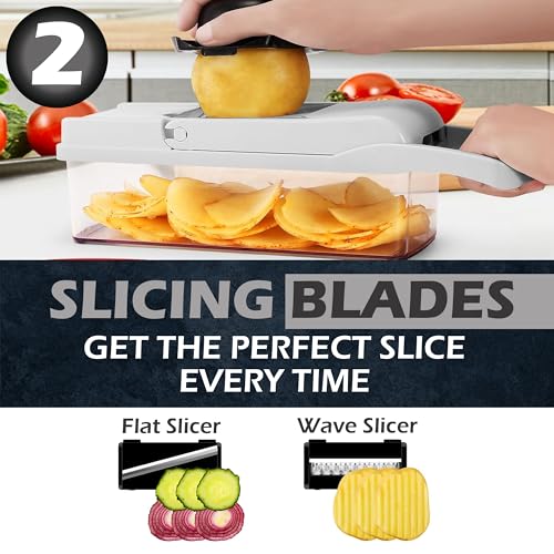 NICKSTOOL 26-in-1 Vegetable Chopper with Container - Veggie Slicer, Kitchen Choppers & Dicer for Veggies With Cut Resistant Gloves & Cleaning Brushes, Heavy Duty Veggies Chopper - Black