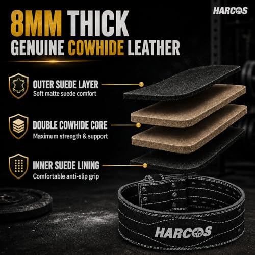 Image of Genuine Leather Unbreakble, non tearable 8mm Heavy Gym Belt for Men & Women Workout Deadlift Belt for Gym Suede Powerlifting Weight Lifting for Heavy Workout gym belt With Carry Case (Black, Large)