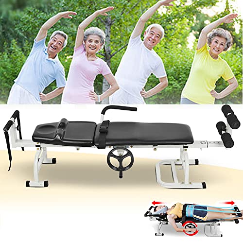 RANZHIX Lumbar Traction Table, Back Stretch Bench Folding Massage Bed Body Stretching Device for Lumbar Spine Cervical Discomfort Lumbar Disc Herniation