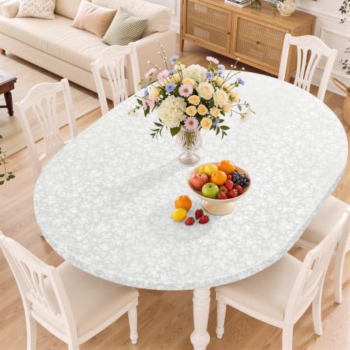 Image of Smiry Waterproof Heavy Duty Vinyl Fitted Tablecloth for 48 inch-68 inch Oval Table