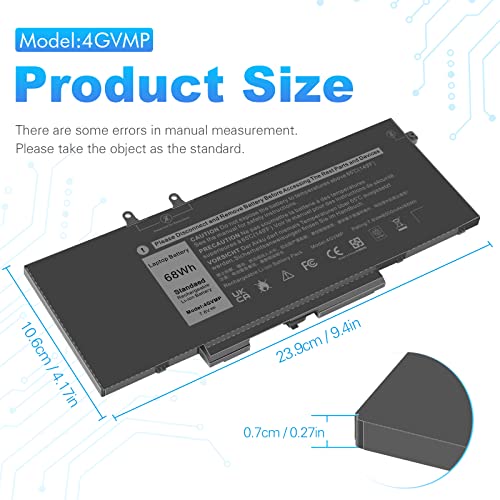 Image of 4GVMP Laptop Battery for Dell Latitude 5400 5500 5410 5510 E5400 E5500 Inspiron 7590 7591 7791 2-in-1 Precision 3540 3550 Series P84F P84F001 P42E P42E001 P98G001 P80F001 RF7WM C5GV2 H82T6 7.6V 68Wh