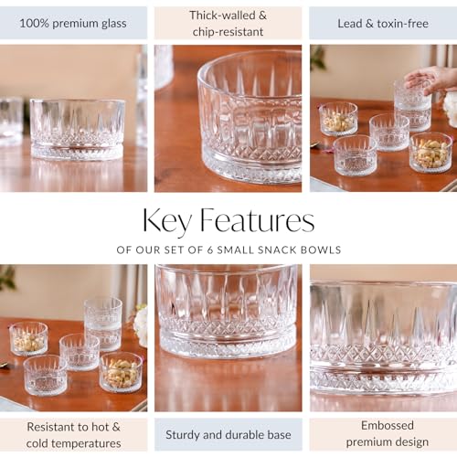 Image of Nestasia Ribbed Glass Dessert Bowls Set of 6 (220ml Each) - Transparent Katori for Ice Cream | Microwave Safe Snack Bowls with Gift Box - Perfect for Gifting