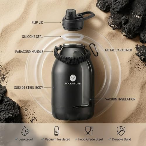 Image of Insulated Water Bottle 3000ml, Self Design Hot Water Bottle, Thermosteel Water Bottles for Travel, Home, Office, School, Gym, Adults, ISI Certified Water Bottle 12+ Hr Hot and 18+ Hr Cold, Black