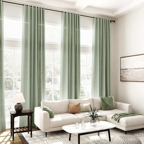 Image of Nanspring Desert Sage Linen Curtains 84 Inch Length 2 Panels Set for Living Room Rod Pocket Back Tab Light Filtering Window Drapes for Bedroom Dining Room Protect Privacy Modern Farmhouse Decor 52x84