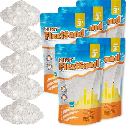 NiToy FlexiSand Value Pack 11lbs of Moldable Self-Sticking Sand Never Dries Out-Fun for 3 Years and Up Kids Bulk Refill for Sensory Sand Box Toys Ideal for Shaping and Molding (White)