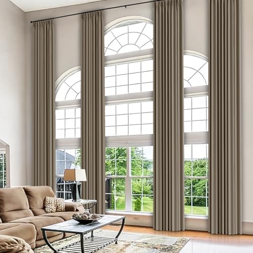 Frelement Pinch Pleated Velvet Curtains 25" Wx132 L Full Blackout Curtains Luxury Velvet Decorative Drapes for Villa High Living Room Thermal Insulated Curtain with Tieback Oak 1 Panel