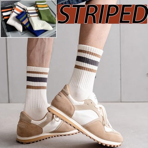 Womens Striped Crew Socks,Sweat-absorption Cozy,Gym Running Hiking,Casual Classic Sock Cotton Size5.5-10.52