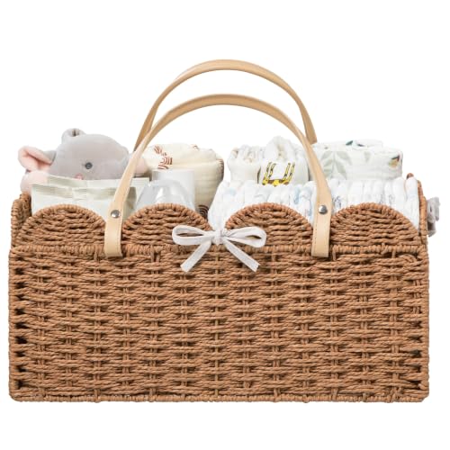 HBlife Baby Diaper Caddy, Paper Rope Storage Baskets Nursery Bin with Removable Divider, Portable Car Organizer for Diapers, Baby Shower Gifts, Newborn Essentials Must Haves