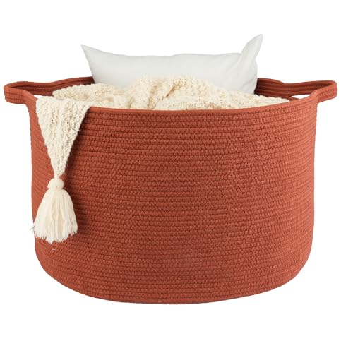 Image of XUANGUO Large Cotton Rope Basket Blankets Basket Living Room 22"x14" Toy Baskets for Kids and Dogs Rope Storage Baskets for Nursery Woven Laundry Baskets for Clothes Towels Baby Toy round rustic