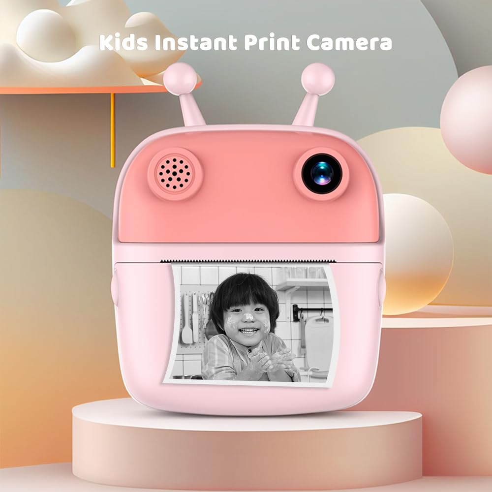 Camnoon Kids Instant Print Camera Kids Camera 1080P Digital Camera Dual Lens 2.4 Inch IPS Screen Built-in Battery Picture Frames with Thermal Printing Paper Birthday Festival Gift for Children