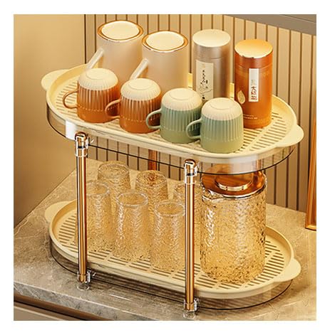 Dxcaicc 2 Tier Cup Drying Rack with Removable Drain Tray, Multi-Functional Storage Organizer, Kitchen Storage Organizer Shelf,Coffee Cup Holder Stand,Beige