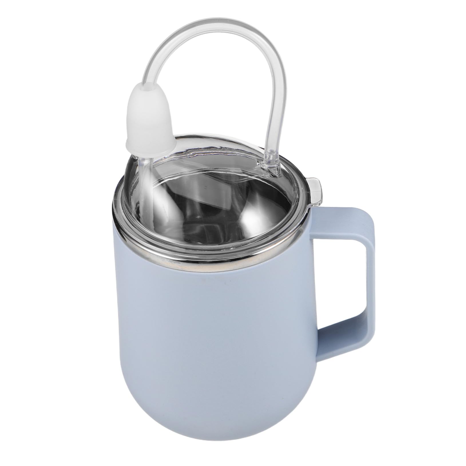 BESTYASH Auslaufsicherer Pflege-schnabelbecher für Senioren Edelstahl Trinkbecher mit Strohhalm Ergonomischer Griff Aspiration-schutz für Wasser Milch Suppe Liegende Pflege