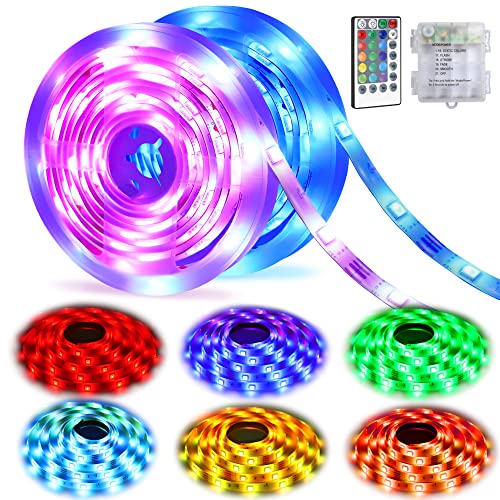 CCILAND 2 Pack 16 Color Changing Battery Powered LED Strip Lights, 6.6ft 60 LEDs RGB Lights Strip with Timer Dimmable 8 Modes LED Lights for Room RV Camping Awning Party Indoor Outdoor Decor