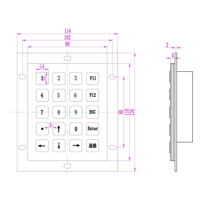 Genérico Teclado numérico metálico, Teclado de Entrada de Pin de 20 Teclas diseñado for máquinas automatizadas de autoservicio(USB)