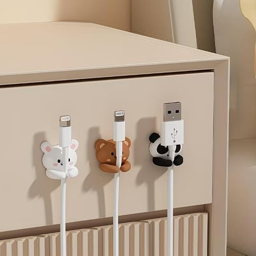 White, Cute PVC Rabbit-Shaped Cable Clips, Cable Organizer Box, Charging Cable Holder with Protective Cover, Specially Designed for Managing desks, Chairs, and Bedside Tables