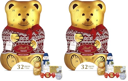 Lindt Teddy Christmas Advent Calendar Assorted Chocolate Candy Box, 7.2 oz. (Pack of 2)