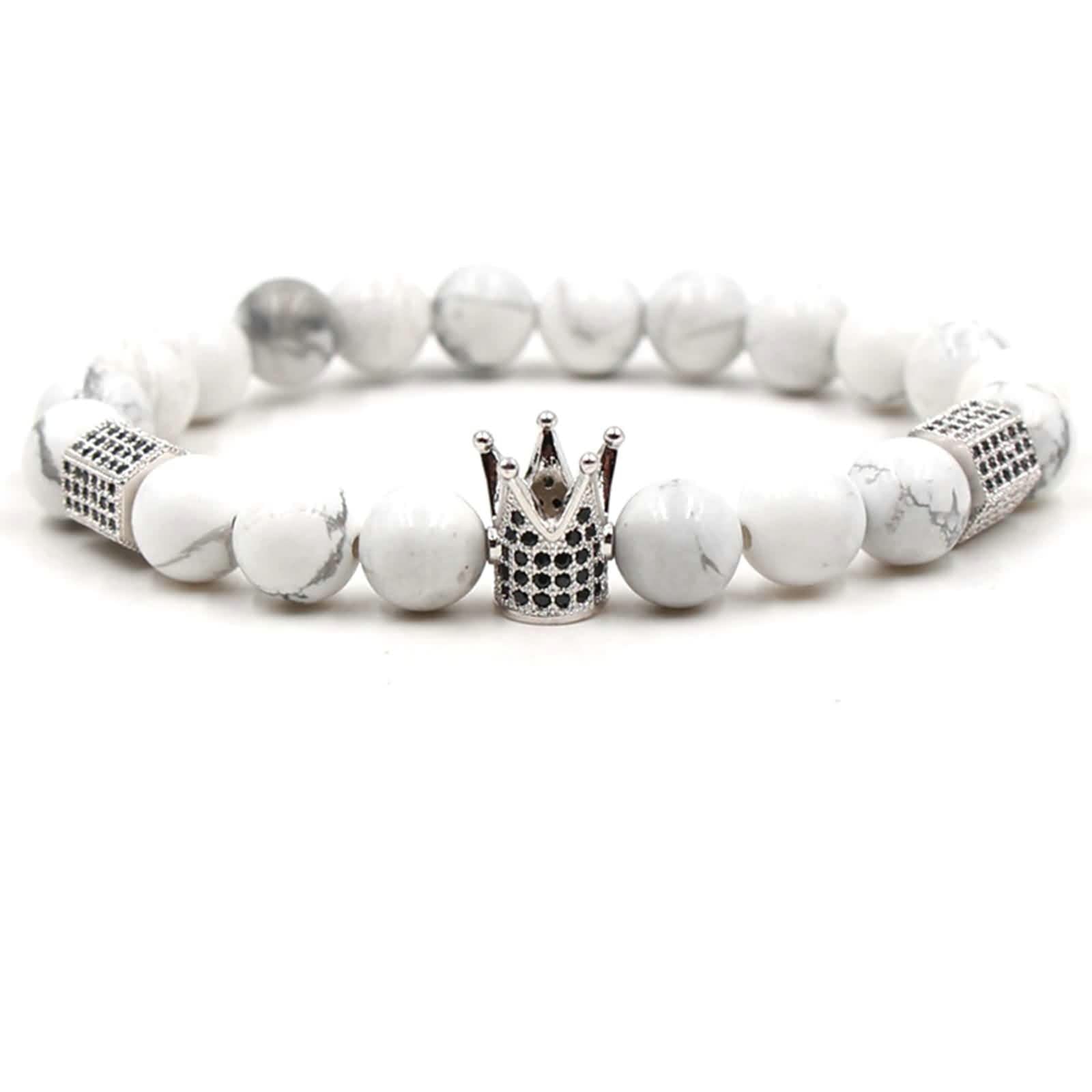 Braccialetti con Perline, Bracciale in Pietra con Bracciale con Perline Elasticizzate a Corona 19 cm