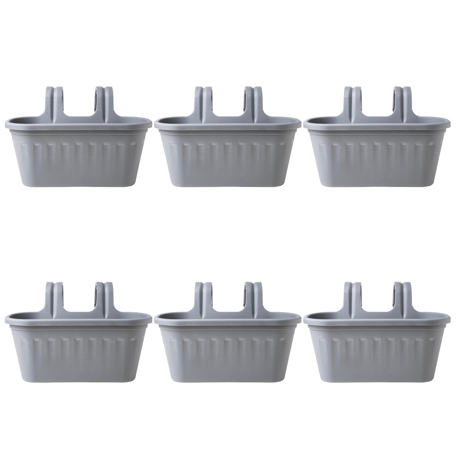 FabFinds Overfence Basket Outdoor Hanging Plant Pots Garden Over Fence Planter Large (Grey, 6)