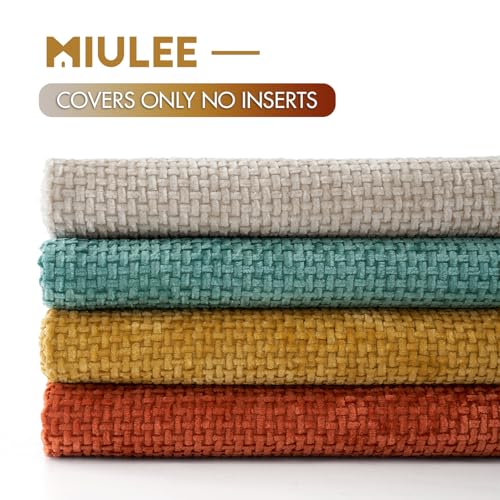 Image of MIULEE Pack of 4 Couch Throw Pillow Covers 18x18 Inch Neutral Orange /Teal Soft Decorative Chenille Pillow Covers Farmhouse Accent Cushion Covers for Boho Home Decor Spring Sofa Bedroom Living Room