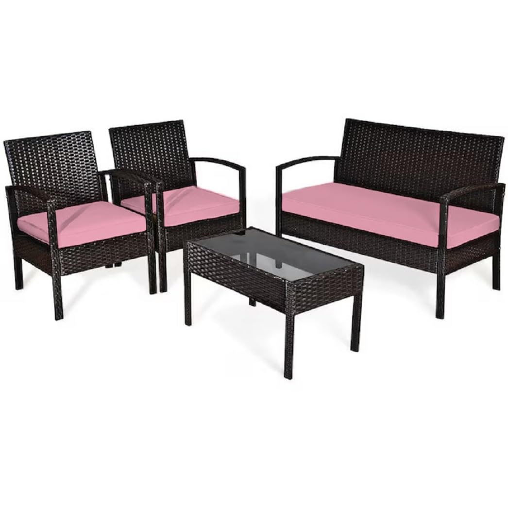 Crescent Textile Waterproof Outdoor Cushions for Patio Rattan Furniture 3 Pieces Set Seat Pads Cushion For Garden Rattan Sofa Furniture Comfy Cushions | Lightweight and Durable (Pink)