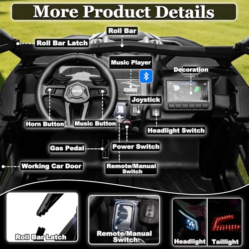Image of NEWQIDA XXXL 24V Ride on Toys for Big Kids Licensed CAN-AM Maverick UTV 2 Seater Ride on Car with Remote Control 4WD Electric Vehicles Ride on Truck Car, EVA Tires, Shock Absorber, Up to 5MPH, Black