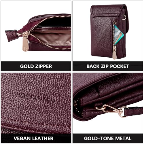 Image of BOSTANTEN Vegan Leather Small Crossbody Bags for Women Designer Cell Phone Bag Wallet Purses Adjustable Strap, A-05-burgundy Red, Small, Small Purse