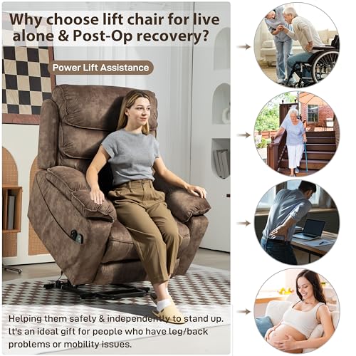 27in Extra Wide Power Lift Recliner Chair for Big Tall with Extended Footrest Heat Massage, Oversized Electric Lift Recliner Chairs for Adults Elderly Seniors, Arm Storage & Cup Holders