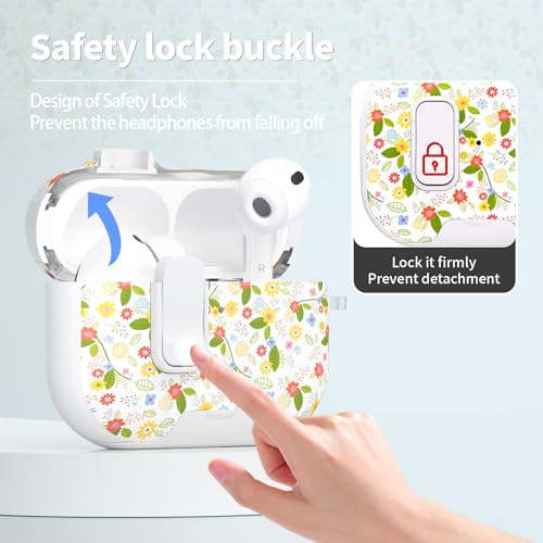 Image of for AirPods Pro 3 Case with Lock & Phone Stand,Cute Floral Pattern Style | PC & TPU Dual Layer Protective Cover with Keychain & Cleaner Pen for Apple AirPod Pro 3rd Generation Women (Coreopsis)