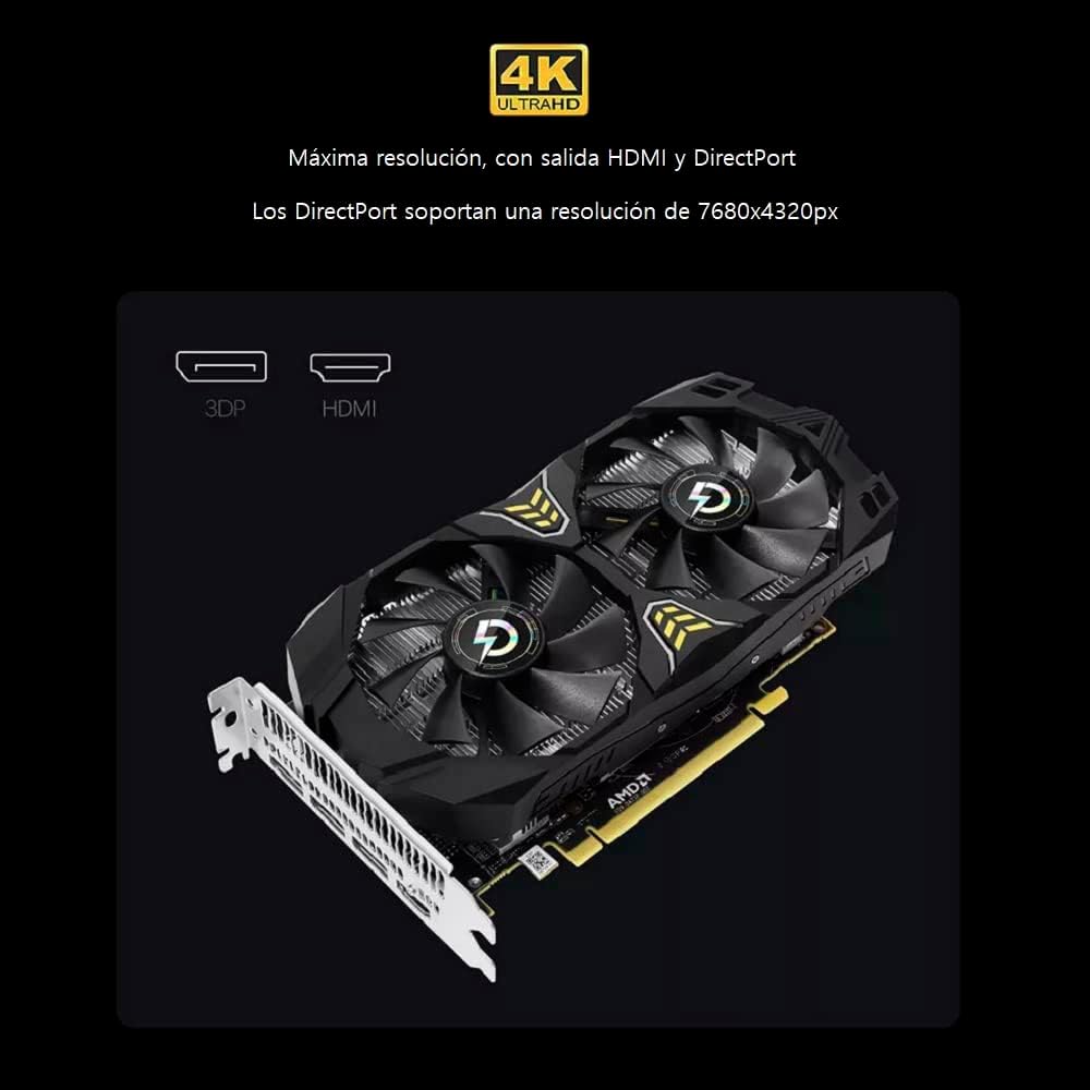 RX 580 8GB Tarjeta Grafica Gaming para Juegos, Trabajos Multimedia y edición de Video 3 Puertos DP, 1 Puerto HDMI, GDDR5, Bus 256 bits, GPU Ellesmere, bajo Consumo 130W