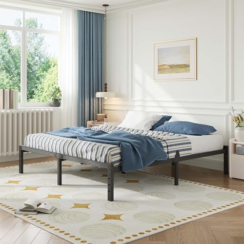 Image of ZIYOO 18 Inch Queen Size Metal Platform Bed Frame,Mattress Anti-Slip Design | No Box Spring Needed, Easy Assembly, No Squeaks, Tools Included, Ideal for Bedrooms, Guest Rooms, Dorms, Hotels & B&Bs