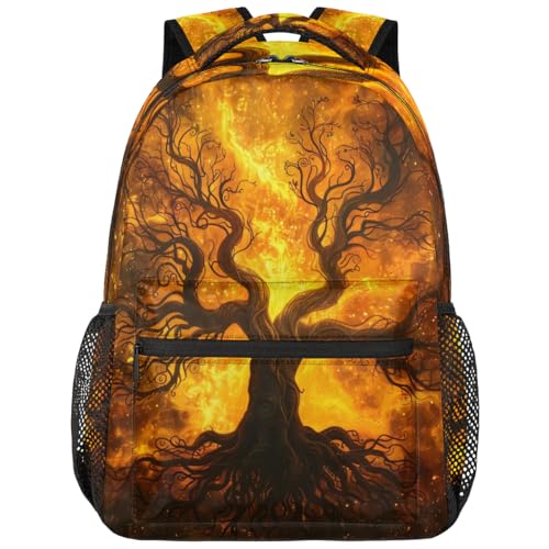 Sac à dos scolaire imprimé arbre de feu résistant pour garçons et filles 29x40