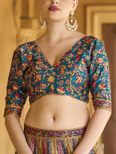 Image of PURVAJA Women's Jacquard Semi-Stitched Lehenga choli
