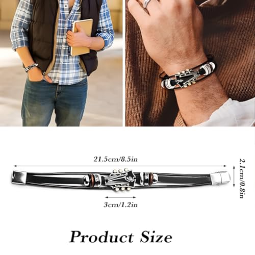 Image of GUSTAVE Bracelet for Man Women Guitar Leather Bead Braided Handmade Ethnic Tribal Cuff Multi-Layer Cords Wrap Music Shape Punk Rock Jewelry Gifts Wristband