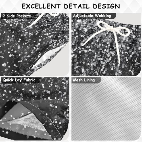 Pigsaly Boys Swim Trunks Dark Black Silver Gray Gradient Flashing Glitter Boys Board Shorts Swimsuit Swimwear XS3