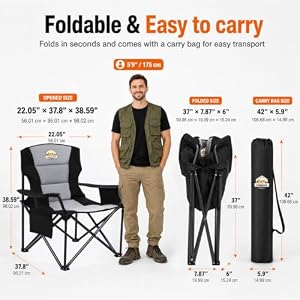 Colegence Oversized Heavy Duty Camping Chairs, 2 Pack, 450 lb, Black — photo 3 of 6