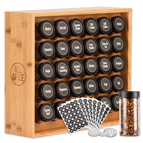AllSpice Wood Spice Rack Organizer, 525 Unique Labels, Countertop...