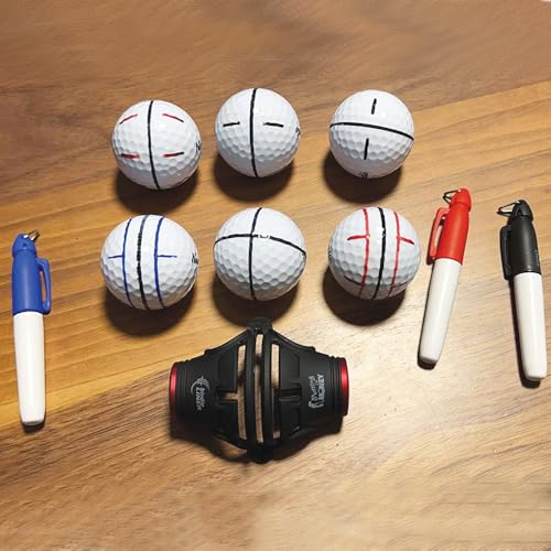 BIRDIE79 Premium Quality360-Degree+180-Degree Combined Birdie Liner Drawing Alignment Tool Kit- 360-Degree Triple 3-Line Golf Ball Marker with Wrapped Luxurious Gift Box Including 3 Marker Pens