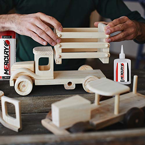 Mercury CA Glue with Activator (2 x 1.7 oz - 2 x 6.7 fl oz) Instant CA Glue for Woodworking, Cyanoacrylate Adhesive and Accelerator Spray - 2 Pack