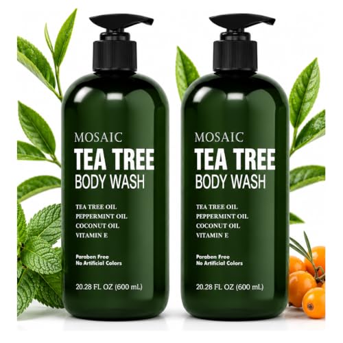 Image of AnatoliaDaphne Tea Tree Body Wash and Shower Gel with Vitamin E for Jock Itch, Eczema, Ringworm, Body Odor, Body Wash Women & Men with Added Body Oils,LARGE 20.2 FL Oz Bottle (Tea Tree, Pack of 2)