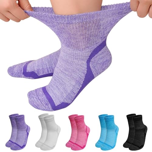 LOFIR Bamboo Diabetic Socks for Women: Extra Wide Top Ankle Socks for Men - Non Elastic Gentle Loose Seamless for Swollen Feet Mixed - 5 Pairs Size 9-11