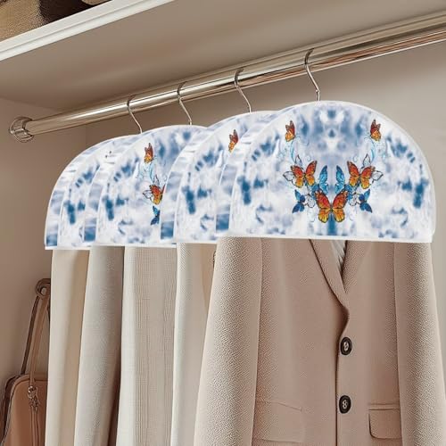 Babrukda Blue Tie Dye Butterfly Clothes Garment Rack Cover for Suit, Hanging Clothing Storage Bags for Dress, Coat, Shirts Travel Hanging Garment Bags Reusable Wardrobe Clothes Protector