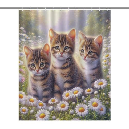 Rideau de douche chat en polyester imperméable lavable 152x183cm - 7